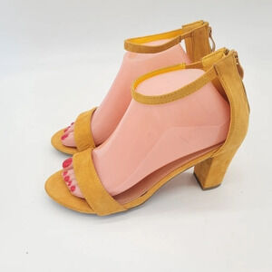 Lov Mark Womens NIXTY Open Toe Suede Occasion Ankle Strap Mustard Yellow Sz 9